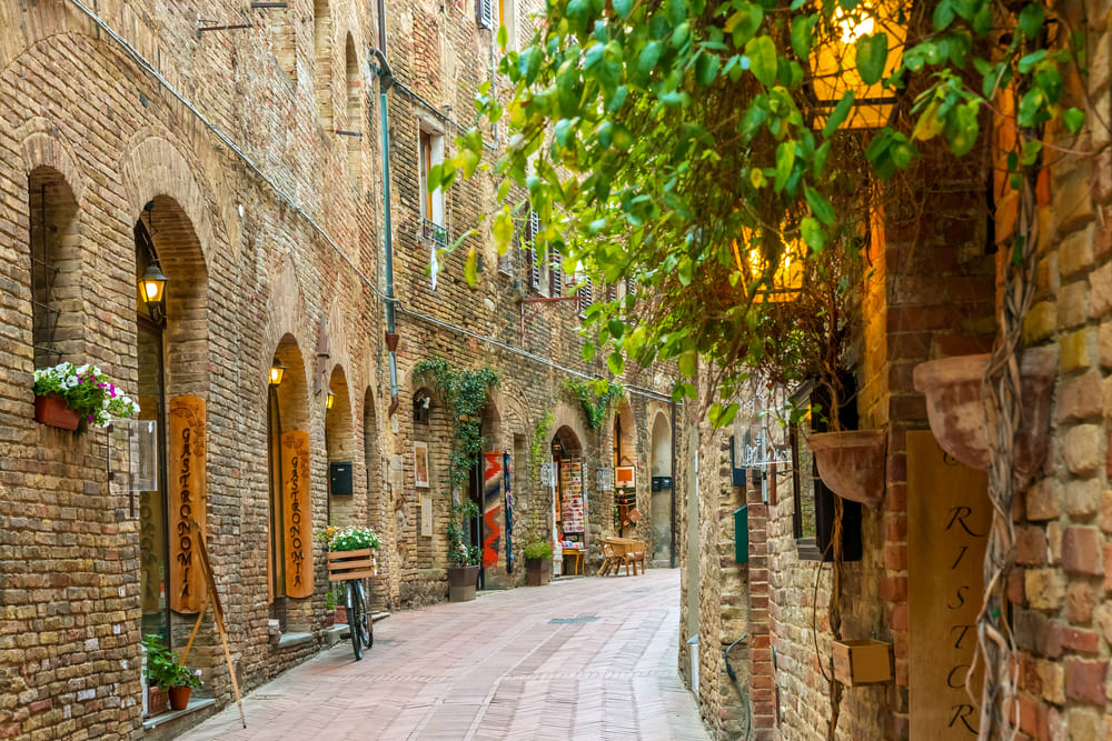 Alley in old town San Gimignano Tuscany